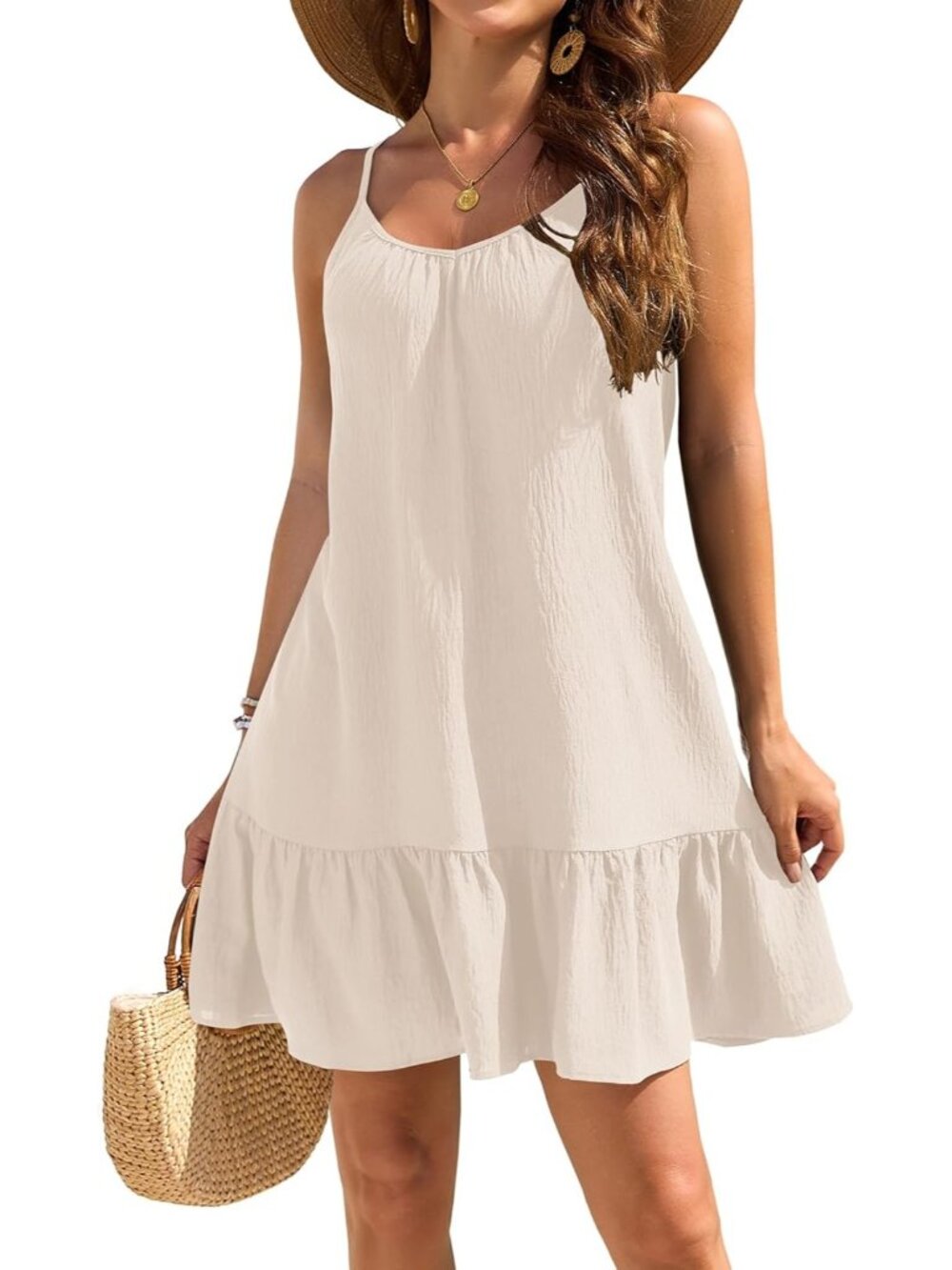 Women's Beige Beach Spaghetti Straps Imported Pull On Swimsuit Cover Ups